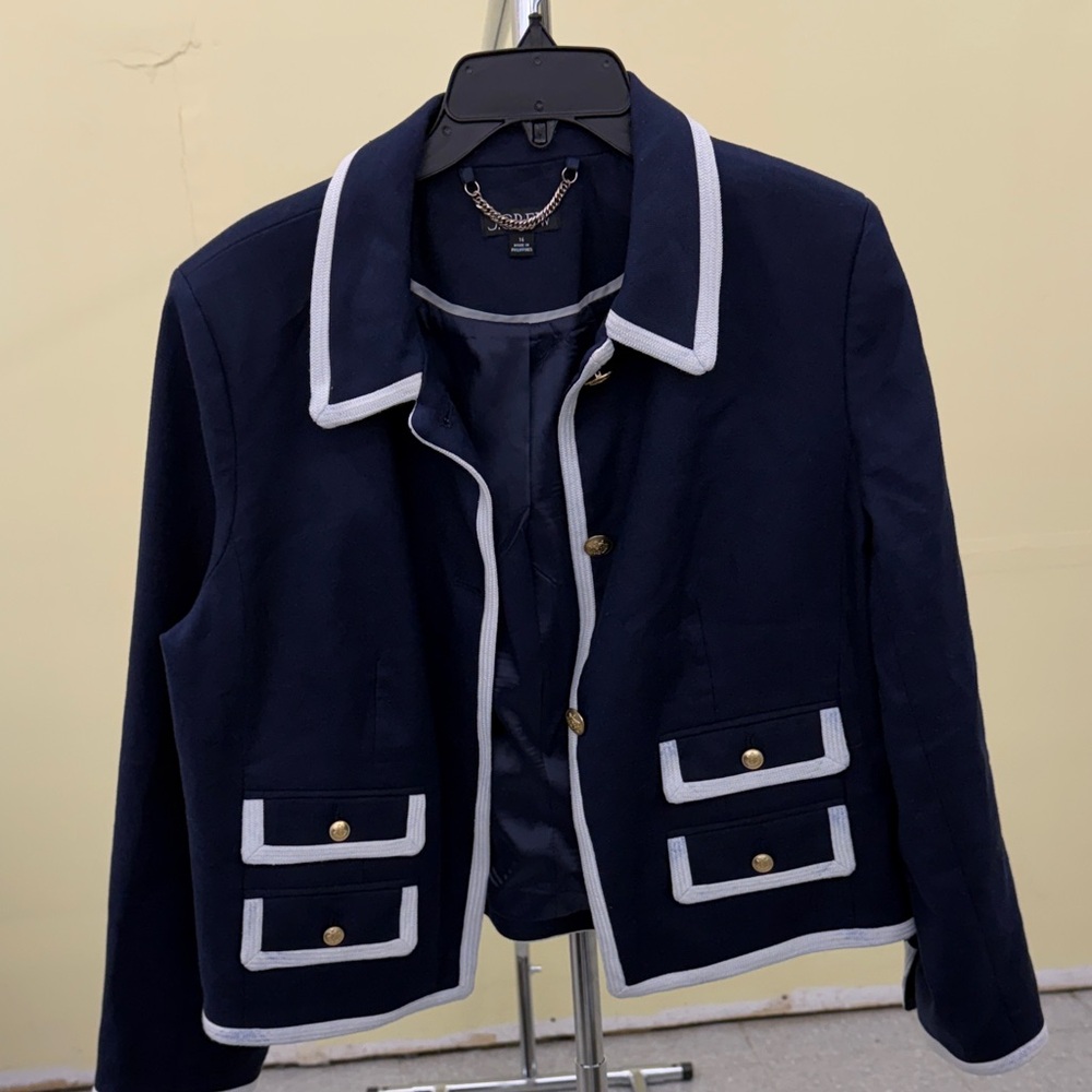 J. Crew Navy Blazer with White Trim and Gold Buttons